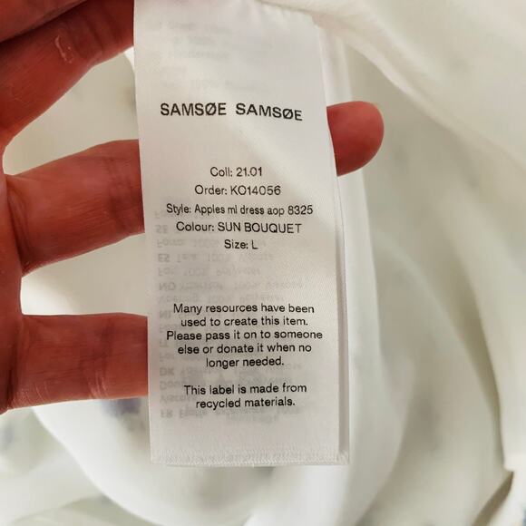 Samsøe Samsøe White Blue Floral Motif Chiffon Apples Slip Midi Dress Large - Picture 14 of 14